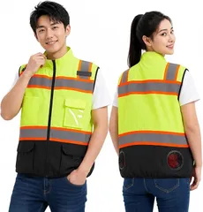 CYCYHEAT 互換性 作業服 反射ベスト 安全ベスト 服のみ 9cm穴 ノースリーブ作業着 高視認 冷却ウェア (イエロー, L)のサムネイル