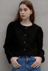 cygne シーニュ レザーボタンツイードジャケット Lydie+ ブラック