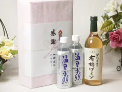 夏の贈り物お中元 感謝の贈り物ボックス 温泉水2本と酸化防止剤無添加ワインセット(酸化防止剤無添加 契約農場の有機白ワイン やや甘口(長野県)720ml温泉水99 500ml×2本のサムネイル