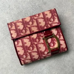 Christian Dior クリスチャンディオール トロッター オブリーク 二つ折り財布 PVCレザー レッド ゴールド金具