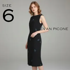 【極美品】EVAN PICONEエヴァンピコーネ ビジュー花柄 総柄 ノースリーブ ワンピース ドレス 6(JPN M～L) 黒ブラック 結婚式 パーティ【古着】【中古】【送料無料】