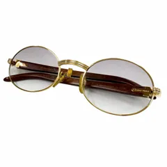 良品▼Cartier カルティエ トリニティ ウッドテンプル グラデーションレンズ ロゴ金具 アイウェア サングラス ゴールド ブラウン 53□22のサムネイル