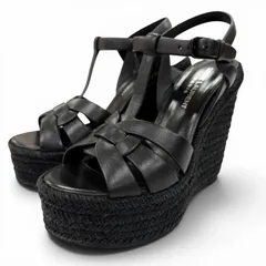 未使用品☆SAINT LAURENT サンローラン 466678 トリビュート ウェッジソール エスパドリーユ  レザー サンダル ブラック 35 レディースのサムネイル