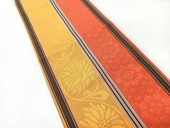 本場筑前博多織 半幅帯 花唐草模様・縞模様 織り出し 正絹 ポケット N2