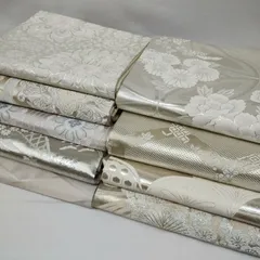ON006001 レトロ袋帯　白シルバー系  9本セット シンプルのサムネイル
