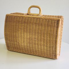 昭和レトロ ラタン トランク型ピクニックバスケット PAT金属製パッチン