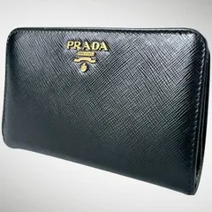 【美品・カード10枚収納】PRADA プラダ サフィアーノ L字ジップ コンパクト 二つ折り 財布 1ML225 ブラック