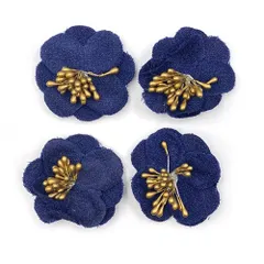 訳あり商品 在庫処分 SALE フラワーモチーフ 金色ペップ 花 和風 ハンドメイド 手芸 リメイク 材料 入園 入学式 ブローチ コサージュ アクセサリーパーツ 【Camellia05 ネイビー 4個】