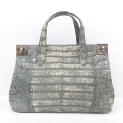 美品【IBIZA】ハンドバッグ シャムクロコダイルステッチ グリーン