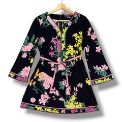 近年 美品 レオナール カンカン素材 ロングワンピース トリム 花柄 M