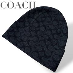 美品☆COACH コーチ☆ニット帽 ビーニー 帽子 シグネチャー ブラック