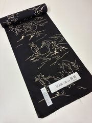 新品『三勝染』浴衣反物□綿紬◇鳥獣戯画□墨黒□木綿◇夏着物□反26