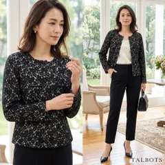 TALBOTS タルボッツ【0】ノーカラージャケット 黒 花柄レース 学校行事のサムネイル