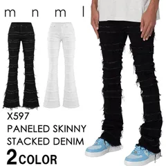 【2カラー】mnml ストレッチスタックデニムパンツ【スキニーフレア】【黒】【白】【裾溜め】【28〜34】のサムネイル