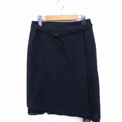 ルージュヴィフ Rouge vif ラップスカート 巻きスカート 裾プリーツ ひざ丈 綿混 ウール混 1 ネイビー 紺 /FT28のサムネイル