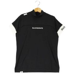 新品ブラック＆ホワイト モックネック半袖ゴルフシャツ Lレディース