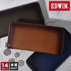 長財布 EDWIN エドウィン メンズ ブランド ファスナー 小銭入れあり 大容量 レザー 本革 ポケット 多い シンプル おしゃれ 札入れ 長サイフ ウォレット 中学生 高校生 大学生 男の子 大人 山羊革 カーキ グのサムネイル