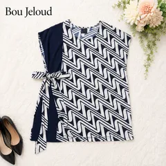 Bou Jeloud ブージュルード 新品 幾何学柄 切替 リボン チュニック  ゆったりめのサムネイル