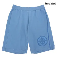 超美品 ストーンアイランド STONE ISLAND FELPA BERMUDA ロゴ 刺繍マーク スウェット ショーツ バミューダ パンツ サイズM ブルーのサムネイル