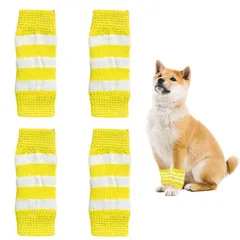 ペット レッグウォーマー 犬 ソックス 4枚入り 可愛い おしゃれ 柔らかい 温かい 猫 犬用 レッグソックス レッグガード 関節プロテクター 舐め防止 けが予防 関節保護 膝保護 傷保護 冬 防寒 汚れ防止 室内 屋外 散歩 小型犬 中型犬 4色 (イエローのサムネイル