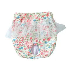 MEIAOJIA 犬 オムツ 生理パンツ 犬用 おむつ 雌犬 サニタリーパンツ 発情期用 小型犬 女の子 月経 オムツパンツ 可愛い柄 レース ドレス 通気 洗濯可 再利用可能(花柄,S)のサムネイル