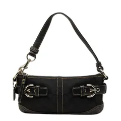 コーチ シグネチャー ワンショルダーバッグ ハンドバッグ ブラック キャンバス レザー レディース COACH【1-0274366】