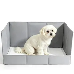 犬用トイレ 囲い付き 犬 トイレ 3面高壁 飛び散り防止 ペットトイレサークル 組立不要 折りたたみ式 トイレトレー 犬 といれ 室内用 防水 固定クリップ付き(グレー 56×37×30cm)のサムネイル