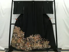平和屋着物■豪華黒留袖　御所車草花文　金彩　正絹　逸品　CABI9245uaのサムネイル