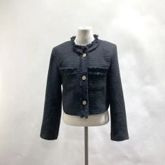 FOXEY ジャケット38 ノーカラー ツイード フォクシー 黒 セレモニー