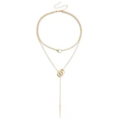 [AREUM] ロングネックレス レディース Y字シルエット ロングチェーン 重ね付け 一体型 セーターチェーン ダブルリング 調整可能 ジュエリー シルバー ゴールド (ゴールド) 0のサムネイル
