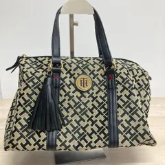 TOMMY HILFIGER トミーヒルフィガー トートバッグ/ハンドバッグ ブラック×ベージュ 総柄 タッセルチャーム付 レディース[OL00189]のサムネイル