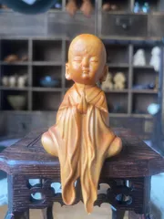 木彫り 小坊主 置物 【一期一会】かわいい お地蔵さん 縁起物 仏像 オブジェ インテリアェ　置物仏工芸　約8cmのサムネイル