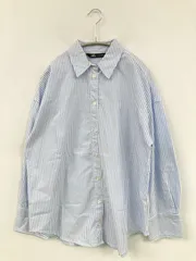 ZARA ザラ シャツ/ブラウス USA XS スカイブルー コットン ストライプ柄 ミドル丈 長袖 レギュラーカラー レディース