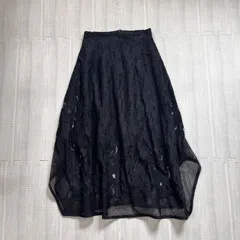 美品　スタニングルアー　STUNNINGLURE　ロングスカート　タッセルレーススカート　フレアスカート　大人フェミニン　小さいサイズ　サイズ0　XSサイズ相当　ブラック　黒　春服　夏服　送料無料✨のサムネイル