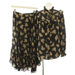 ダブルスタンダードクロージング ダブスタ DOUBLE STANDARD CLOTHING セットアップ 上下 テディベア柄ブラウス シャツ 長袖 フリル スカート ロング フレア イージー ウエストゴム 36 黒 ブラック 茶 ブラウン /YTのサムネイル