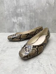 Menue メヌエ パイソン ヘビ柄 Vカット スクエアトゥ ローヒール パンプス size24.5cm/ベージュ系 ■◆ レディース