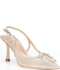 배제리 미슈카 여성 신발 펌프스 메쉬 Badgley Mischka Yuta Mesh Embellished Slingback Stiletto Pumps Nude