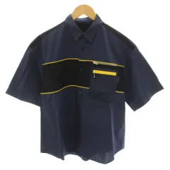 プラダ PRADA 2015年製 シャツ 半袖 胸ポケット S 紺 ネイビー 黄 イエロー /YTのサムネイル