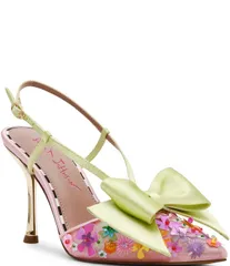 ベッツィジョンソン レディース シューズ ヒール Betsey Johnson Melisa Flower Applique Oversized Bow Slingback Pumps PinkMulのサムネイル