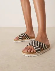 エイソス レディース シューズ サンダル ASOS DESIGN Jessica cross strap espadrille mule sandals in natural stripe Naturのサムネイル
