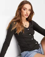 マンゴ レディース トップス タンクトップ Mango lettucedge button frontop in dark BROWN ブラウンのサムネイル
