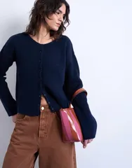 トップショップ レディース アウター カーディガン リブニット Topshop easy rib knit relaxed cardiganavy ネイビーのサムネイル