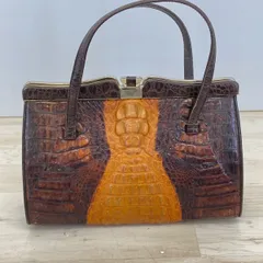 ワニ革 クロコダイル ハンドバッグ ブラウン/オレンジ がま口 エキゾチックレザー レディース 鞄[ON00267]のサムネイル