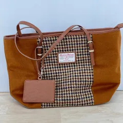 CLOSSHI/ハリスツイード トートバッグ/ハンドバッグ ブラウン 千鳥格子柄 Harris Tweed パスケース付き[ON00098]のサムネイル