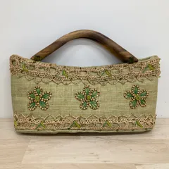 MICHEL KLEIN/ミッシェルクラン ハンドバッグ ライトグリーン 花柄 ビーズ装飾 ウッドハンドル レディース[OA04475]のサムネイル