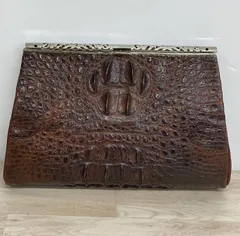 クロコダイル/ワニ革 クラッチバッグ セカンドバッグ ブラウン系 茶 彫金金具 がま口 エキゾチックレザー[OC02218]のサムネイル