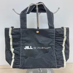 美品 JILL by JILLSTUART フリルトートバッグ ブラック/白ステッチ ジルバイジルスチュアート レディース ハンドバッグ[OC03008]