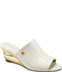 ダナキャラン レディース シューズ サンダル レザー Donna Karan Donna Leather Wedge Slide Sandals Ivory アイボリーのサムネイル
