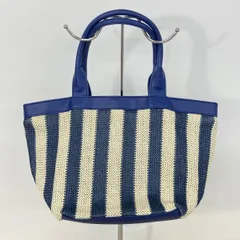 美品 ELLE エル トートバッグ レディース ブルー×ホワイト ストライプ柄 かごバッグ風/ハンドバッグ[OI03230]のサムネイル