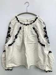 ZARA ザラ シャツ/ブラウス USA L ホワイト 花柄・ボタニカル柄 刺繍 ミドル丈 長袖 ノーカラー レディース